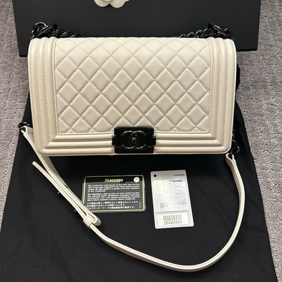 Authentic Chanel Ivory Black Boy Flap Bag - Picture 1 of 15